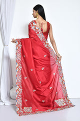Ravishing Red Crepe Silk saree