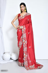 Ravishing Red Crepe Silk saree