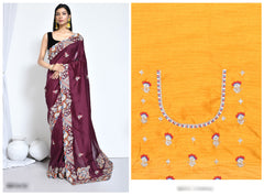 Burgundy Crepe Silk saree
