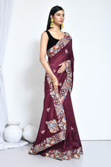 Burgundy Crepe Silk saree