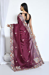 Burgundy Crepe Silk saree