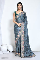 Cool Blue Satin silk saree