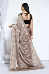 Dusty Brown Satin silk saree