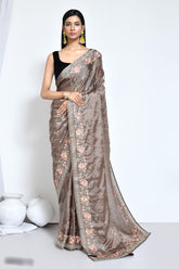 Dusty Brown Satin silk saree
