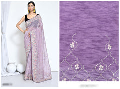 Lavender Satin silk saree