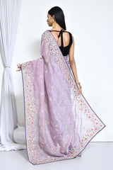 Lavender Satin silk saree
