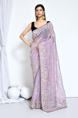Lavender Satin silk saree