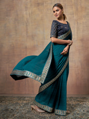 Terrific Teal Blue chiffon saree