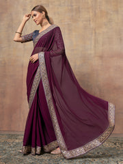 Nakshatra Blastful Burgundy chiffon saree