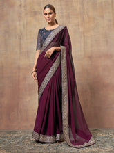 Nakshatra Blastful Burgundy chiffon saree