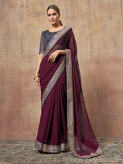 Nakshatra Blastful Burgundy chiffon saree