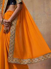 Orangish Yellow chiffon saree