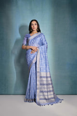 Steel Blue Handloom Silk Sari