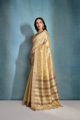 Golden(Beige) Handloom Silk Sari