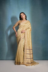 Golden(Beige) Handloom Silk Sari