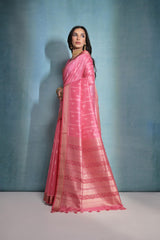Rose Pink Handloom silk saree