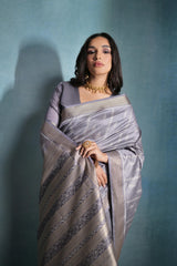 Grey Handloom Silk Sari