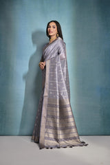 Grey Handloom Silk Sari