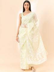 Lemon Yellow Organza Saree