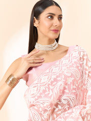 Pastel Pink Organza Saree