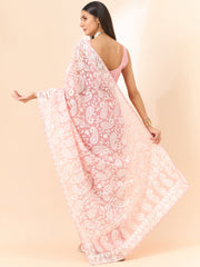 Pastel Pink Organza Saree