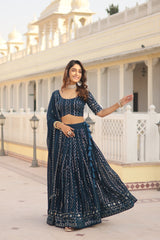 Nakshatra Sequined Teal Blue Lehenga.