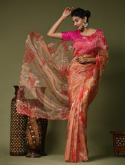 Nakshatra Orange organza saree