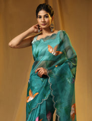 Nakshatra Rama Green organza saree
