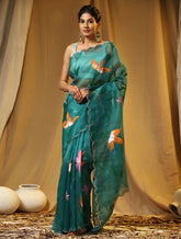 Nakshatra Rama Green organza saree