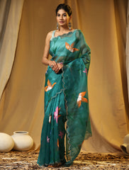 Nakshatra Rama Green organza saree