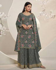 Nakshatra Olive Green Party wear Sharara suit