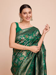 Nakshatra Bottle green Handloom silk saree