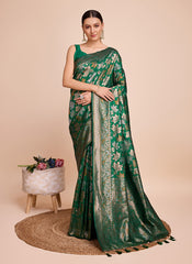 Nakshatra Bottle green Handloom silk saree