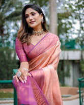 Nakshatra Peach Kanjivaram silk saree