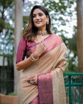 Nakshatra Beige Kanjivaram silk saree