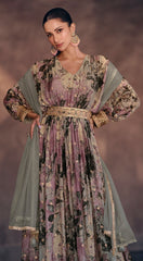 Nakshatra Party wear Grey Anarkali suit.