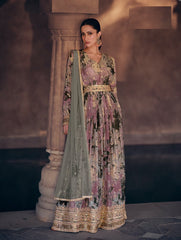 Nakshatra Party wear Grey Anarkali suit.