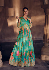 Nakshatra Green Party Wear Anarkali suit.