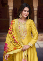 Nakshatra Yellow silk Anarkali suit