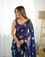Nakshatra Navy Blue sequinned saree