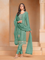 Nakshatra Green Embroided Organza Suit