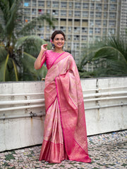 Nakshatra Light Pink Tissue Silk Saree