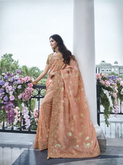 Nakshatra Pink Wedding Wear Saree