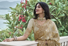 Nakshatra Beige Wedding Wear Saree