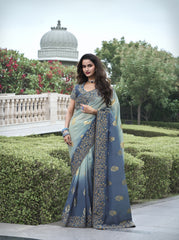 Nakshatra Blue Wedding Wear Saree