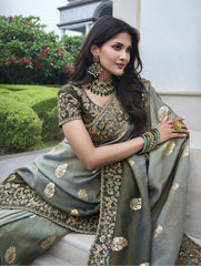 Nakshatra Grey Wedding Wear Saree