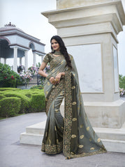 Nakshatra Grey Wedding Wear Saree