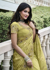 Nakshatra Yellow Wedding Wear Saree