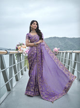 Nakshatra Purple Wedding Wear Saree