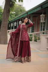 Nakshatra Maroon Partywear Palazzo Suit